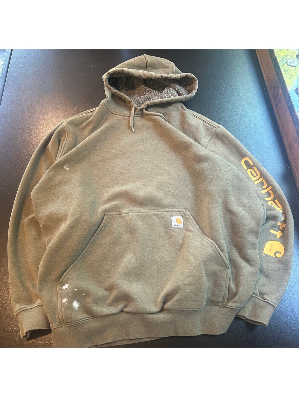 Vintage workwear Carhartt Men's Hoodie Sweatshirt Fleece Lined XL Brown with